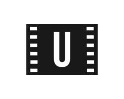 Motion-Film-Logo auf Buchstabe u. filmfilmschild, filmproduktionslogo vektor