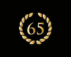 65:e år årsdag logotyp med gyllene ringa isolerat på svart bakgrund, för födelsedag, årsdag och företag firande vektor