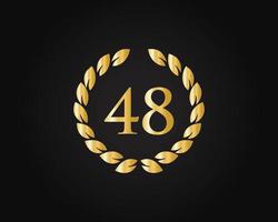 48 Jahre Jubiläumslogo mit goldenem Ring isoliert auf schwarzem Hintergrund, für Geburtstag, Jubiläum und Firmenfeier vektor