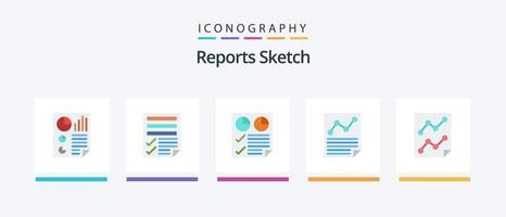 Berichte Sketch Flat 5 Icon Pack inklusive Brief. Daten. Papier. zwei. Seite. kreatives Symboldesign vektor