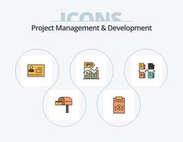 Projektmanagement und Entwicklungslinie gefüllt Icon Pack 5 Icon Design. Daten. Marktanalyse. Netz. Privatsphäre. Mappe vektor