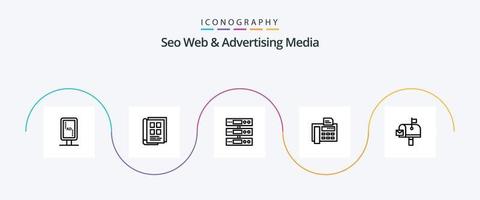 seo webb och reklam media linje 5 ikon packa Inklusive fax maskin. telefon. telefon bok. fax. moln vektor