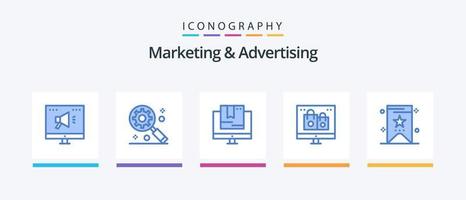 marknadsföring och reklam blå 5 ikon packa Inklusive bokmärke. gåva. e. händelse. låda. kreativ ikoner design vektor
