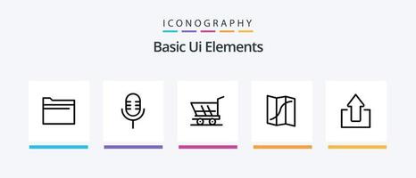 Basic UI Elements Line 5 Icon Pack inklusive Trolley. herunterladen. Karte. Nieder. Pfeil. kreatives Symboldesign vektor