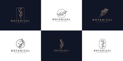 uppsättning av botanisk linje konst, symbol för skönhet, hälsa, och natur logotyp design vektor