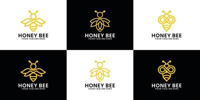 Bienen-Tier-Logo-Design-Kollektion, Honigbiene mit Linienkunststil vektor