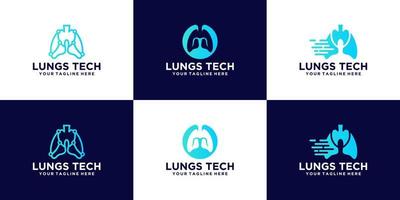 eine Sammlung von Technologie-Lungen-Logo-Designs für Gesundheits- und Technologieunternehmen vektor