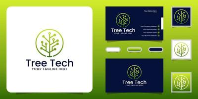 Technologie-Netzwerk-Baum-Logo-Design-Inspiration und Visitenkarte vektor