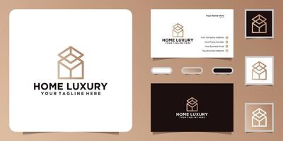 Luxus-Home-Design-Logo mit Line-Art-Stil und Visitenkarten-Inspiration vektor