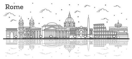 skizzieren sie die skyline der stadt rom italien mit historischen gebäuden und reflexionen isoliert auf weiß. vektor