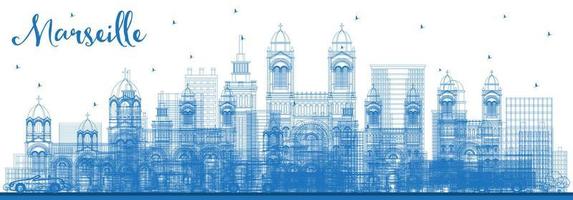 översikt marseille Frankrike stad horisont med blå byggnader. vektor