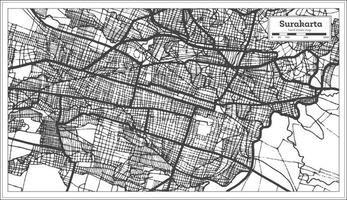 surakarta indonesien stadtplan in schwarz-weißer farbe. Übersichtskarte. vektor