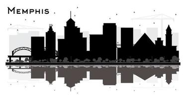 memphis tennessee skyline silhouette mit schwarzen gebäuden und reflexionen isoliert auf weiß. vektor