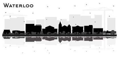 waterloo iowa city skyline silhouette mit schwarzen gebäuden und reflexionen isoliert auf weiß. vektor