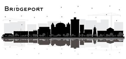 bridgeport connecticut city skyline mit schwarzen gebäuden und reflexionen isoliert auf weiß. vektor
