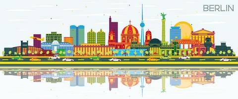 berlin Tyskland stad horisont med Färg byggnader, blå himmel och reflektioner. vektor