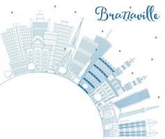 skizzieren sie die skyline der republik kongo von brazzaville mit blauen gebäuden und kopierraum. vektor