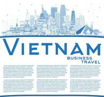översikt vietnam stad horisont med blå byggnader och kopia Plats. vektor
