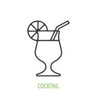 Cocktail mit Orangenscheibe und Strohumriss-Symbol vektor