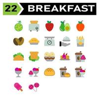 frukost uppsättning inkludera sås, tomat, ketchup, flaska, frukost, äpple, frukt, frukter, honung, burk, bi, pott, choklad, bar, sötsaker, te, kopp, kaffe, dryck, melon, vattenmelon, mat, rostat bröd, bröd vektor