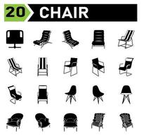 Stuhl-Icon-Set gehören Stuhl, Büro, modern, Sessel, Möbel, Interieur, Set, Vektor, isoliert, Zuhause, Sammlung, weiß, Sitz, bequem, Tippen, Haus, sitzen, Design, Geschäft, Zimmer, Symbol vektor