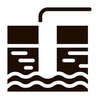 Glyphensymbol für Wasseraufbereitungstank und Abzugsrohr vektor