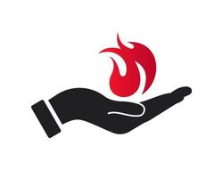 Handfeuer-Logo-Design. Feuerlogo mit Handkonzeptvektor. hand- und feuerlogodesign vektor