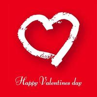 hand dragen hjärta på röd bakgrund. vit grunge klotter hjärta med skugga. romantisk kärlek symbol. vektor illustration.