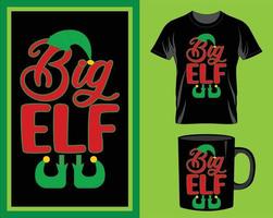 großer elf weihnachtszitat t-shirt und becher design vektor