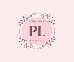 pl Initialen Brief Hochzeit Monogramm Logos Vorlage, handgezeichnete moderne minimalistische und florale Vorlagen für Einladungskarten, Datum speichern, elegante Identität. vektor