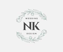 nk initialen brief hochzeitsmonogramm logos sammlung, handgezeichnete moderne minimalistische und florale vorlagen für einladungskarten, save the date, elegante identität für restaurant, boutique, café im vektor