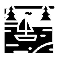 båt i flod landskap ikon vektor glyf illustration