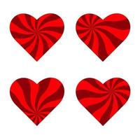uppsättning hjärtan. röd godis hjärta virvla runt strålar på vit bakgrund.kärlek begrepp. Lycklig valentines dag, kvinnor dag Semester, dejting inbjudan, bröllop eller äktenskap hälsning kort design. vektor romantisk