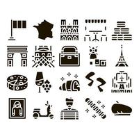 frankreich land reise glyph set vektor