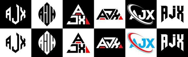 ajx brev logotyp design i sex stil. ajx polygon, cirkel, triangel, sexhörning, platt och enkel stil med svart och vit Färg variation brev logotyp uppsättning i ett rittavla. ajx minimalistisk och klassisk logotyp vektor