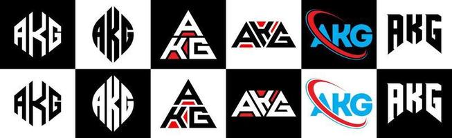 akg brev logotyp design i sex stil. akg polygon, cirkel, triangel, sexhörning, platt och enkel stil med svart och vit Färg variation brev logotyp uppsättning i ett rittavla. akg minimalistisk och klassisk logotyp vektor