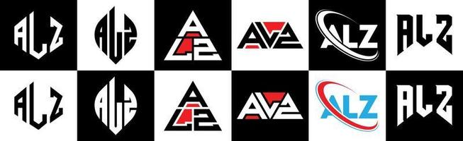 alz brev logotyp design i sex stil. alz polygon, cirkel, triangel, sexhörning, platt och enkel stil med svart och vit Färg variation brev logotyp uppsättning i ett rittavla. alz minimalistisk och klassisk logotyp vektor