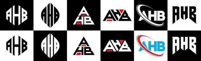 ahb brev logotyp design i sex stil. ahb polygon, cirkel, triangel, sexhörning, platt och enkel stil med svart och vit Färg variation brev logotyp uppsättning i ett rittavla. ahb minimalistisk och klassisk logotyp vektor