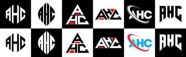 ahc-Buchstaben-Logo-Design in sechs Stilen. ahc polygon, kreis, dreieck, sechseck, flacher und einfacher stil mit schwarz-weißem buchstabenlogo in einer zeichenfläche. ahc minimalistisches und klassisches Logo vektor