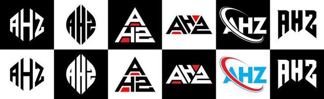 ahz-Buchstaben-Logo-Design in sechs Stilen. ahz polygon, kreis, dreieck, hexagon, flacher und einfacher stil mit schwarz-weißem farbvariationsbuchstabenlogo in einer zeichenfläche. ahz minimalistisches und klassisches Logo vektor