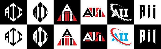 aii-Buchstaben-Logo-Design in sechs Stilen. aii polygon, kreis, dreieck, sechseck, flacher und einfacher stil mit schwarz-weißem buchstabenlogo in einer zeichenfläche. aii minimalistisches und klassisches logo vektor