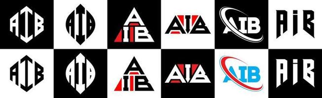 Aib-Buchstaben-Logo-Design in sechs Stilen. aib polygon, kreis, dreieck, sechseck, flacher und einfacher stil mit schwarz-weißem buchstabenlogo in einer zeichenfläche. aib minimalistisches und klassisches logo vektor