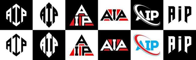 aip brev logotyp design i sex stil. aip polygon, cirkel, triangel, sexhörning, platt och enkel stil med svart och vit Färg variation brev logotyp uppsättning i ett rittavla. aip minimalistisk och klassisk logotyp vektor