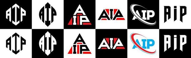 aip-Buchstaben-Logo-Design in sechs Stilen. aip polygon, kreis, dreieck, hexagon, flacher und einfacher stil mit schwarz-weißem farbvariationsbuchstabenlogo in einer zeichenfläche. Aip minimalistisches und klassisches Logo vektor