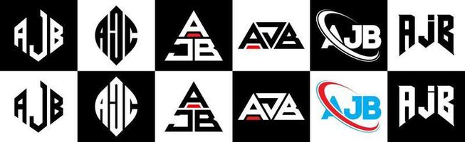 ajb brev logotyp design i sex stil. ajb polygon, cirkel, triangel, sexhörning, platt och enkel stil med svart och vit Färg variation brev logotyp uppsättning i ett rittavla. ajb minimalistisk och klassisk logotyp vektor