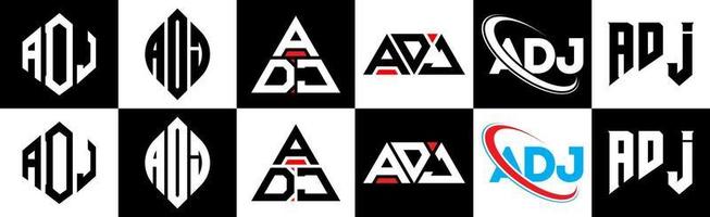 adj brev logotyp design i sex stil. adj polygon, cirkel, triangel, sexhörning, platt och enkel stil med svart och vit Färg variation brev logotyp uppsättning i ett rittavla. adj minimalistisk och klassisk logotyp vektor