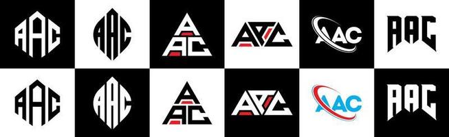 aac brev logotyp design i sex stil. aac polygon, cirkel, triangel, sexhörning, platt och enkel stil med svart och vit Färg variation brev logotyp uppsättning i ett rittavla. aac minimalistisk och klassisk logotyp vektor
