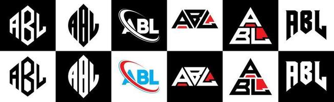 abl-Buchstaben-Logo-Design in sechs Stilen. abl polygon, kreis, dreieck, sechseck, flacher und einfacher stil mit schwarz-weißem buchstabenlogo in einer zeichenfläche. abl minimalistisches und klassisches Logo vektor