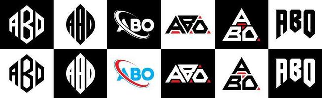 abo brev logotyp design i sex stil. abo polygon, cirkel, triangel, sexhörning, platt och enkel stil med svart och vit Färg variation brev logotyp uppsättning i ett rittavla. abo minimalistisk och klassisk logotyp vektor