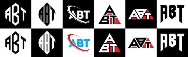 abt-Buchstaben-Logo-Design in sechs Stilen. Abt Polygon, Kreis, Dreieck, Sechseck, flacher und einfacher Stil mit schwarz-weißem Buchstabenlogo in einer Zeichenfläche. Abt minimalistisches und klassisches Logo vektor